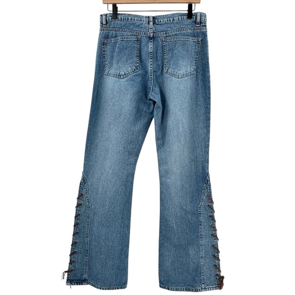 Vintage Y2K Low Rise Flare Jeans Leather Lace Up CK Calvin Klein Jeans | Size 10 - Picture 8 of 12